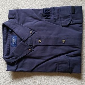 NWT New Navy short sleeve button down collar XL NRA Logo mens shirt front pocket